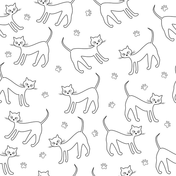 Seamless pattern of outlines of cats on a white background. Vector Wallpaper background - Vektor, Bild