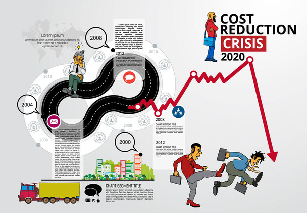 世界経済や株式市場に対する危機の影響。金融危機の概念図 - ベクター画像