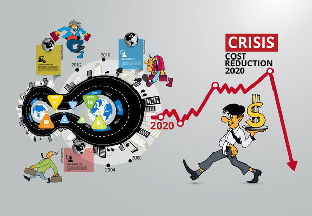Влияние кризиса на мировую экономику и фондовые рынки. Иллюстрация концепции финансового кризиса - Вектор,изображение