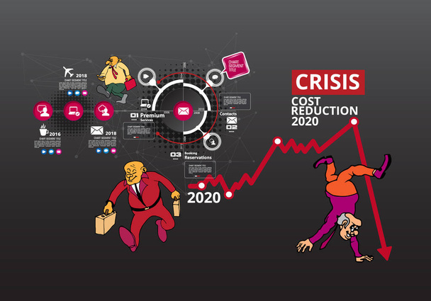 Impacto de crise na economia global e nos mercados bolsistas. Ilustração do conceito de crise financeira - Vetor, imagem