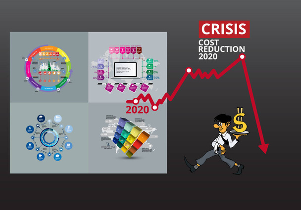Dopad krize na globální ekonomiku a akciové trhy. Koncepce finanční krize ilustrace - Vektor, obrázek