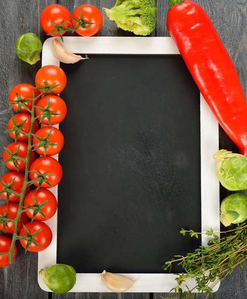 Writing board and vegetables - Foto, Imagem