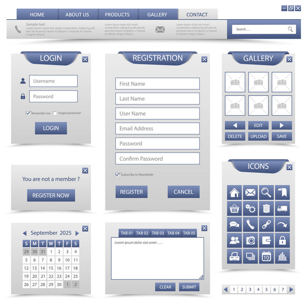 Collection elements navigation for website in blue design vector eps 10 - Vetor, Imagem