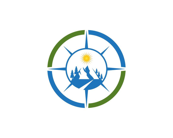 Modelo de design de logotipo de montanha bússola
 - Vetor, Imagem