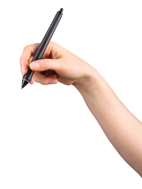 Рука держит цифровую графическую ручку и рисует что-то изолированное на белом
 - Фото, изображение
