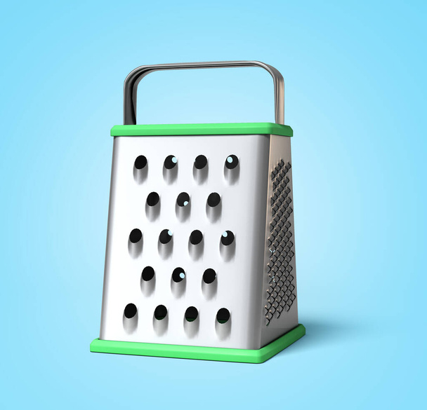 grater for cheese and vegetables cooking tool 3d render on blue gradient - Foto, immagini