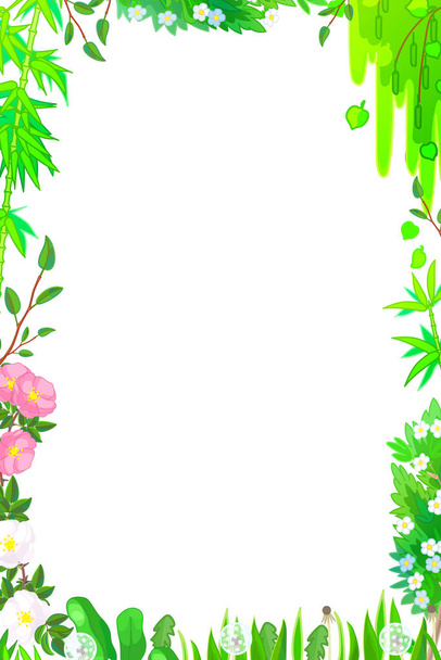 vector cartoon summer forest. green frame clip art - Vektör, Görsel
