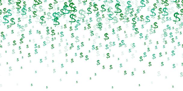 Horizontální bezešvý vzor symbolů dolarové měny na bílém. Zelené vektorové pozadí se známkami dolarů. Vzor lze použít pro vaši reklamu, plakát, banner peněz Usd. Vektor - Vektor, obrázek