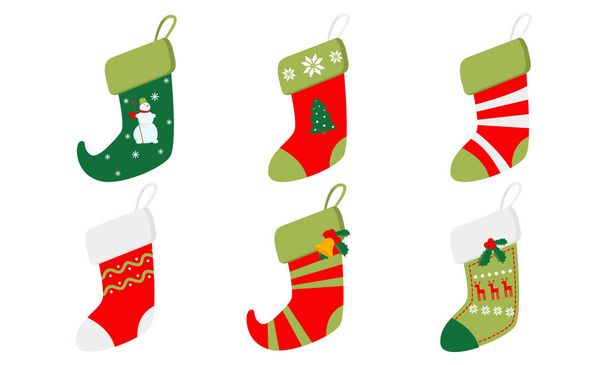 Christmas and New year holiday traditional colorful socks with holiday patterns - Vector, imagen