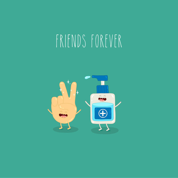 Friends forever, antiseptic and hand - Vector, Image