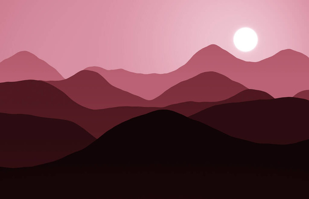  山の丘の風景と夕日 - 写真・画像
