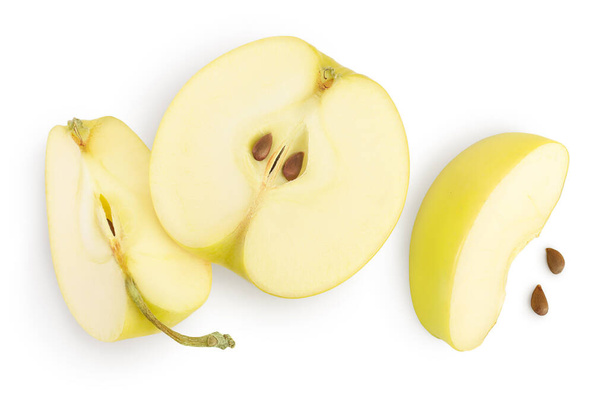 yellow apple half isolated on white background with clipping path and full depth of field. Top view. Flat lay. - Foto, immagini