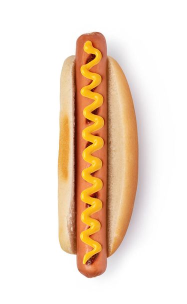 Hot dog met mosterd geïsoleerd op witte achtergrond. - Foto, afbeelding
