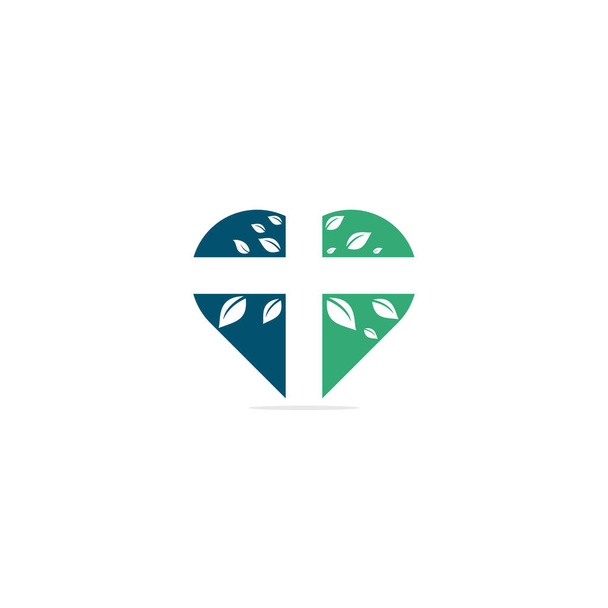Cross Church kalp şekli logo tasarımı. Soyut Ağaç dini haç sembolü vektör tasarımı. Kilise ve Hıristiyan organizasyon logosu. - Vektör, Görsel