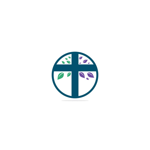 Cross Church Logo Design. Árbol abstracto símbolo de cruz religiosa icono de diseño vectorial. Logo de la Iglesia y la organización cristiana. Cruz árbol iglesia logo
 - Vector, imagen