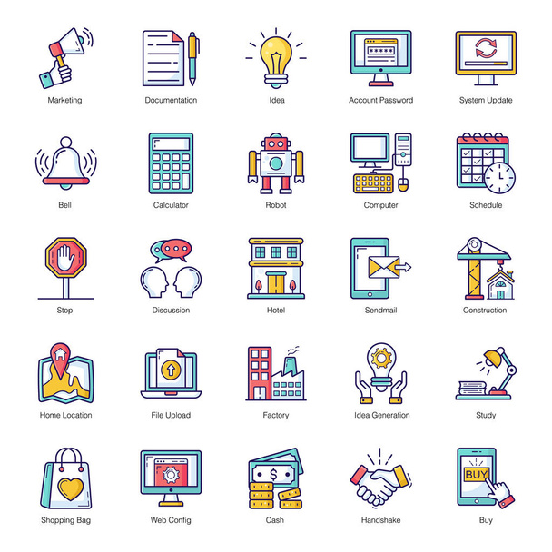 Here we bring a pack of data flat icons. You can select any icon you need, download it, customize it, and use it anywhere you like. Time to inspire your design with these vectors. - Vector, Image