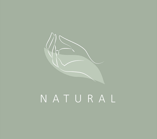 Logo design template in trendy linear minimal style. Vector abstract hands. Abstract symbol for organic products, beauty cosmetics, jewellery and hand crafted. - Vettoriali, immagini