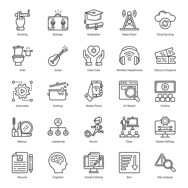 Here we bring a pack of line icons vectors. You can select any icon you need, download it, customize it, and use it anywhere you like. Time to inspire your design with these vectors. - Vector, Image