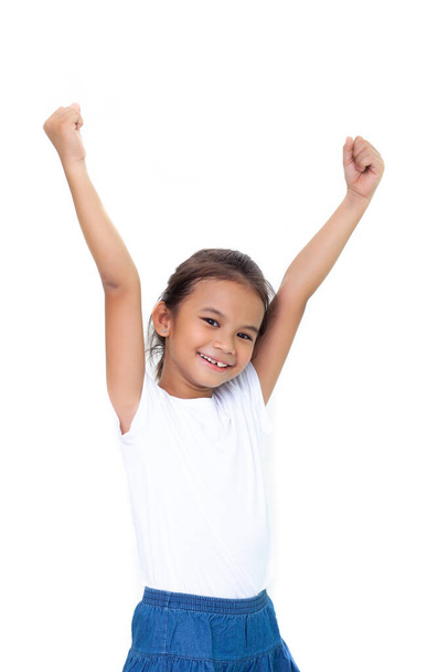 Children raise happy hands isolate on white background. - Valokuva, kuva