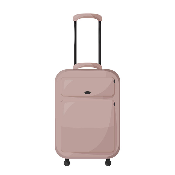Large travelling bag on wheels and handle. Isolated on white background. Beige suitcase vector illustration. - Wektor, obraz