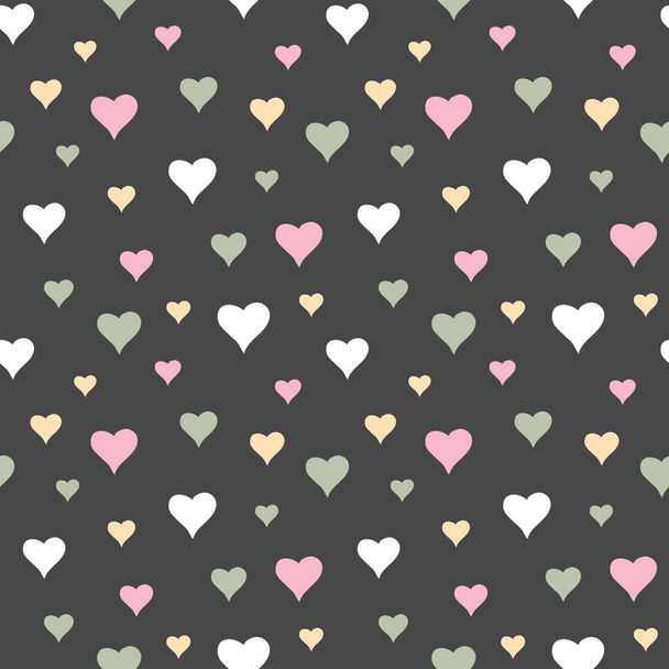 Pastel love hearts on dark background. Pattern for fabric, wrapping, textile, wallpaper, apparel. Vector illustration - Vector, Imagen
