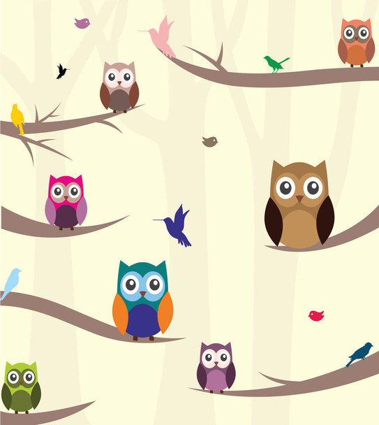 Owl sitting on a branch, vector - Vector, Image