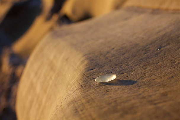 Pequeña piedra de vidrio liso que yace sobre la roca
 - Foto, imagen