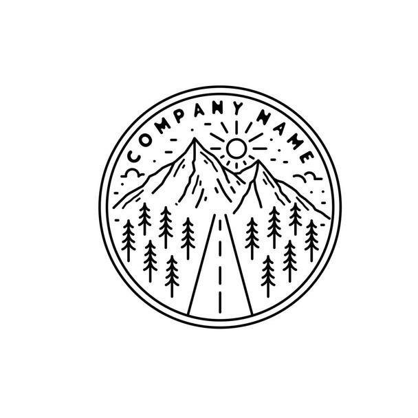 mountain landscape line art mono line outline logo vector badge - Vector, Image