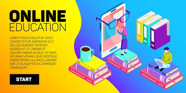 Isometric online education vector banner. E-learning. Imagination ad creativity. - Vector, Image