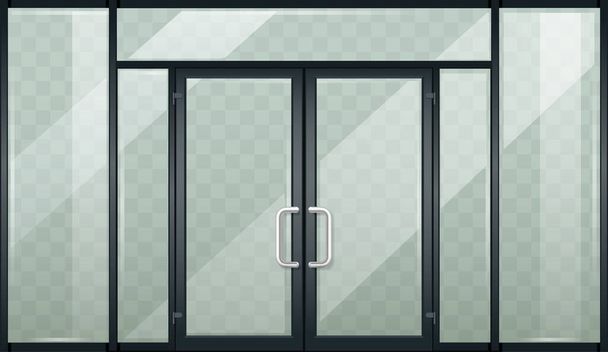 Black modern entrance double doors transparent glass - Vektori, kuva