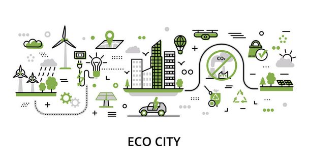 Infografika zieleni Koncepcja Eco City, nowoczesne płaskie cienkie linii wektor ilustracji, do projektowania graficznego i web - Wektor, obraz
