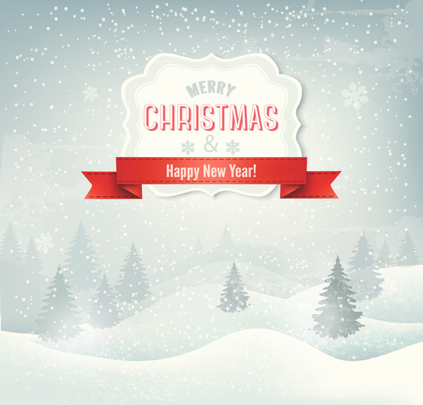 Retro holiday christmas background with winter landscape. Vector - Vector, Image