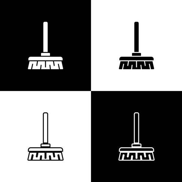 Set Fogantyú seprű ikon elszigetelt fekete-fehér háttér. Takarítási szolgáltatás koncepció. Vektorillusztráció - Vektor, kép