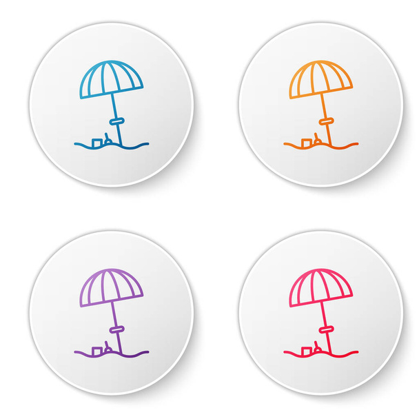 Kolor linii parasol przeciwsłoneczny do ikony plaży izolowane na białym tle. Duży parasol do przestrzeni zewnętrznej. Parasol plażowy. Ustaw ikony w przyciskach koła. Ilustracja wektora - Wektor, obraz