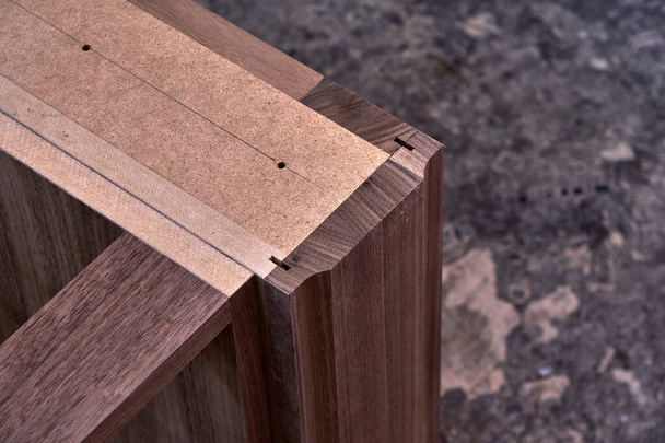 Dresser elements in a workshop. Solid wood chest of drawers. Furniture manufacture. Close-up - Fotografie, Obrázek