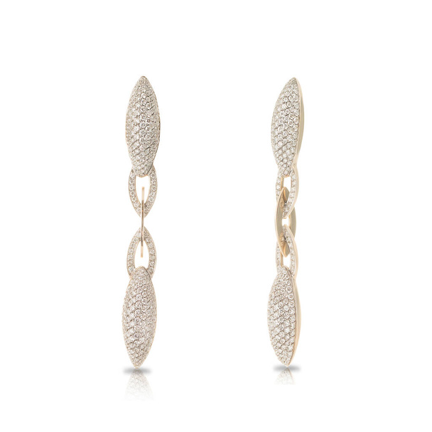 Stylish white gold earrings with pave diamonds isolated on white background - Photo, Image