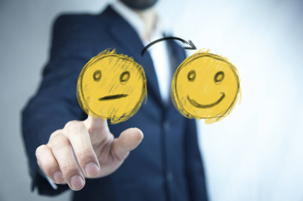 business man select happy on satisfaction evaluation - Photo, Image