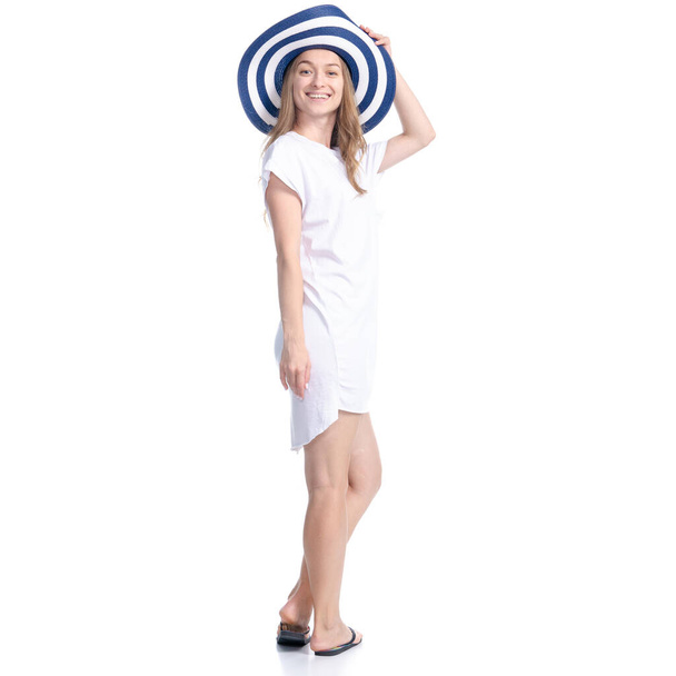 Woman in sun hat summer smiling happiness standing looking - 写真・画像