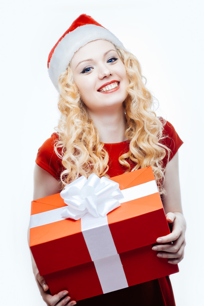 Santa girl with gift box - Фото, зображення