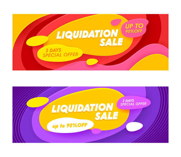 Set Advertising Banners with Liquidation Sale Typography. Abstract Wavy Background, Social Media Promo Branding Template Design for Shopping Discount. Backdrop Content Decoration. Vector Illustration - Vector, Image