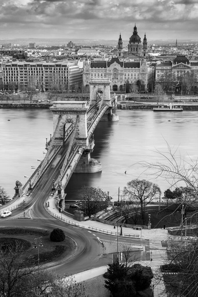 A portrait style image from the Caste District looking out on Chain Bridge, Budapest (Hungary) in February 2013. - Photo, Image