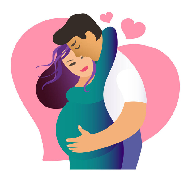 The concept of a happy family. Happy loving couple is expecting a child. Vector illustration. - Vector, Image