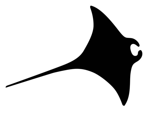 Zwarte silhouet manta straal onderwater reus dier met vleugels eenvoudige karakter ontwerp platte vector illustratie geïsoleerd op witte achtergrond. - Vector, afbeelding