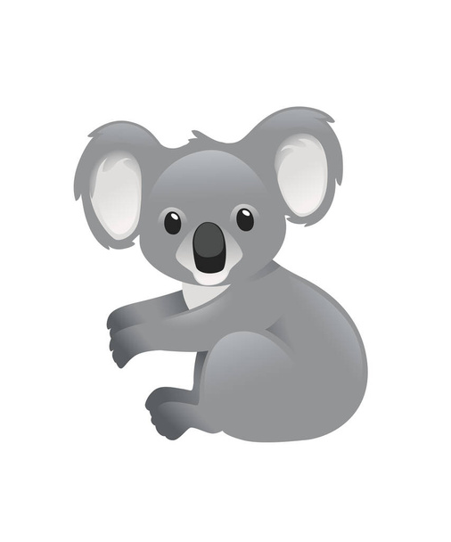 Cute szary koala niedźwiedź siedzieć na ziemi i patrząc na ciebie kreskówka zwierząt projekt płaski wektor ilustracji izolowane na białym tle. - Wektor, obraz