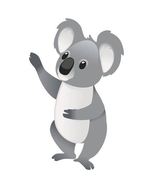 Şirin gri koala yerde kalıyor ve beyaz arka planda izole edilmiş çizgi film hayvan tasarımı düz vektör çizimi bekliyor.. - Vektör, Görsel