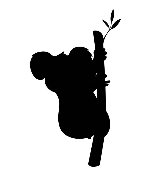 Чорний силует коала ведмідь сидить на гілці дерева мультяшний дизайн тварин плоский Векторні ілюстрації ізольовані на білому тлі
. - Вектор, зображення