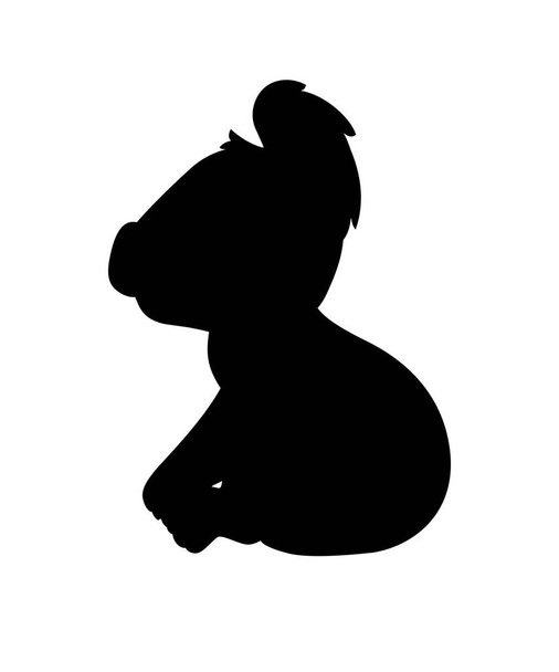 Черный силуэт милый медведь коала сидеть на земле и смотреть на вас мультфильм животного дизайна плоский вектор иллюстрации изолированы на белом фоне
. - Вектор,изображение