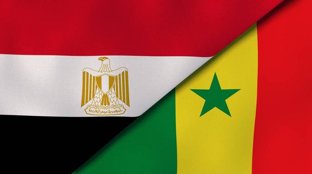 Egyiptom és Szenegál két állami zászlaja. Kiváló minőségű üzleti háttér. 3d illusztráció - Fotó, kép