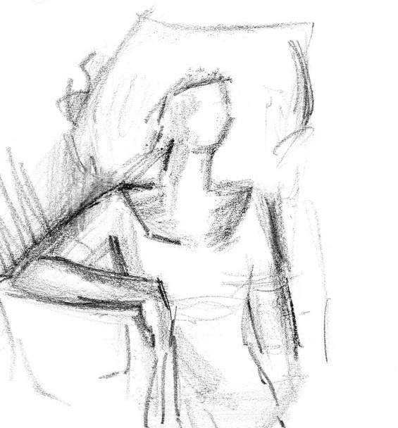 Kézzel rajzolt vázlat egy kalapos hölgyről - Fotó, kép