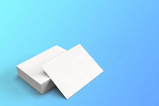 white business card stack mockup in blue gradient background - Photo, Image